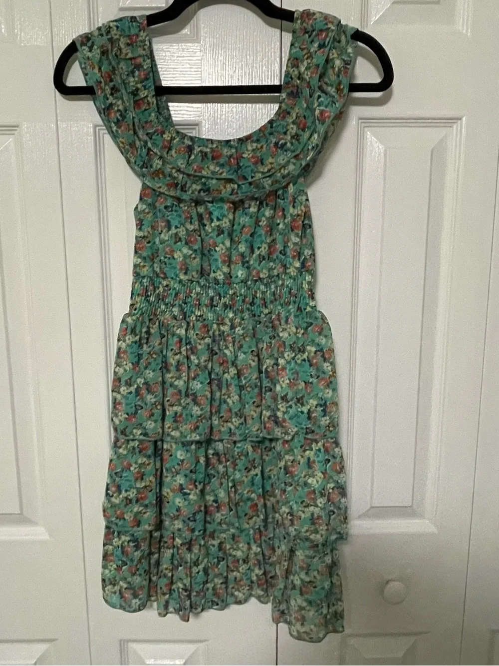 Girls' Teal Floral Ruffle Tiered Dress
